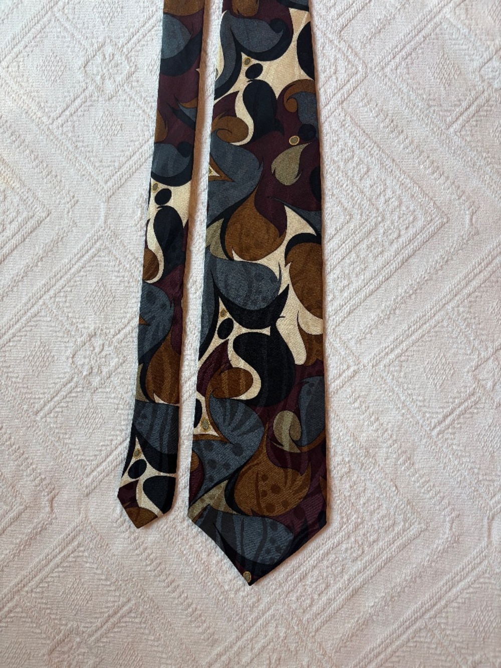 Vintage Cellini Uomo 100% Silk Abstract Geometric Men's Necktie Earthy